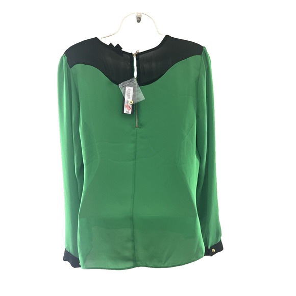 Worthington Blouse Women's Medium Green/Black Slightly Sheer Long Sleeves NWT - Picture 4 of 7